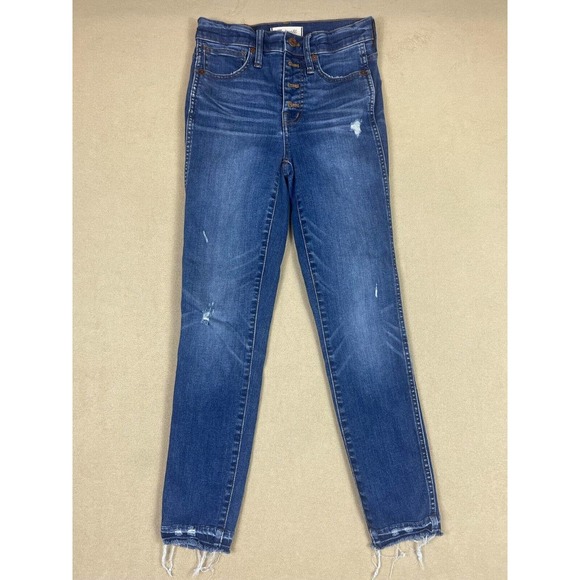 Madewell 10" High Rise Skinny Women's 24 Blue Casual Denim Stretch Button Fly - Picture 1 of 15